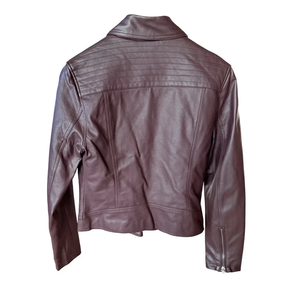 Cupcakes and Cashmere Women Burgundy Faux Leather Moto Jacket‎ Size Small - Picture 2 of 7
